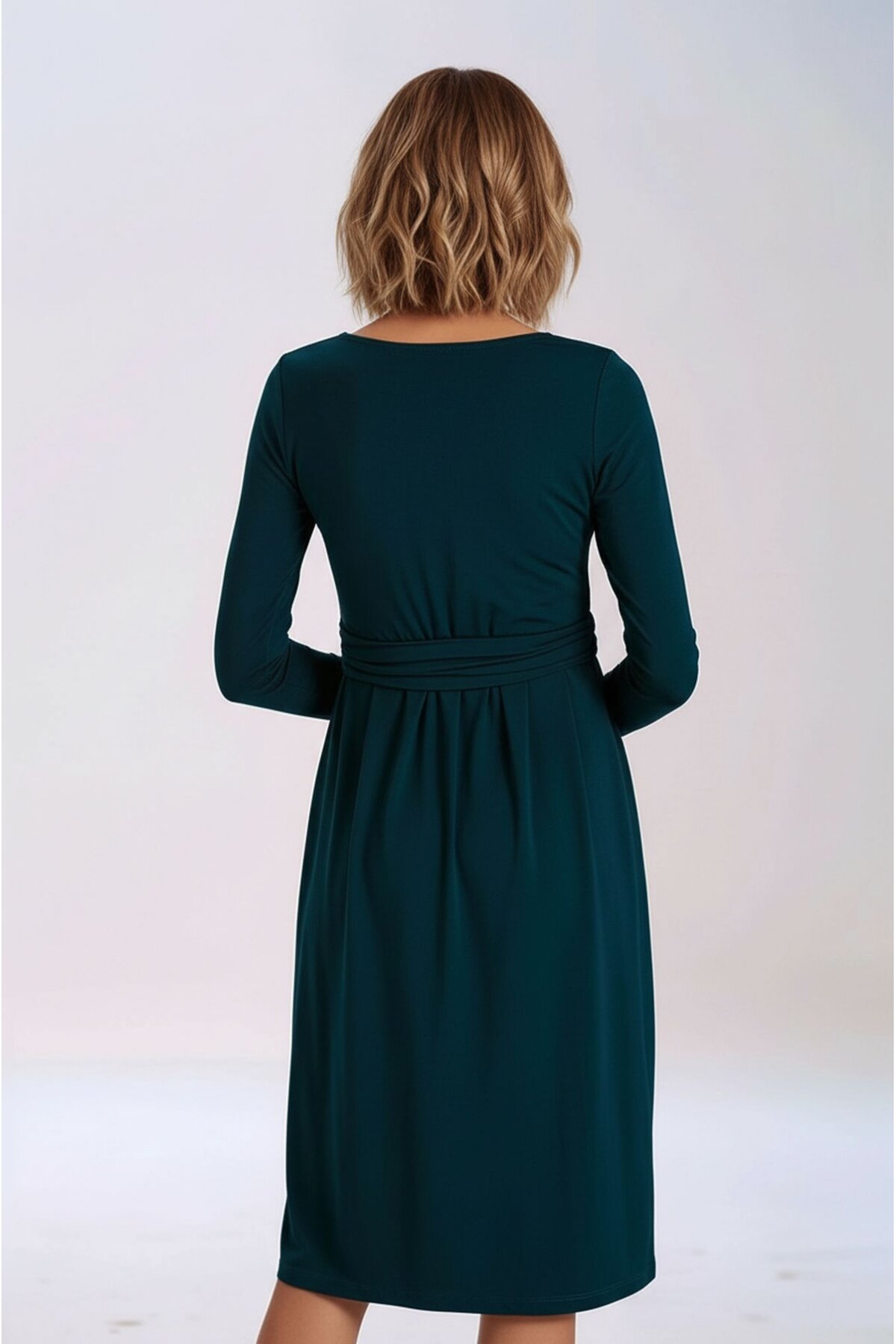 Kadın Bisiklet Yaka Tesettüre Uygun Uzun Kol Viskon Gizli Emzirme Bölümlü Şık Hamile Elbisesi