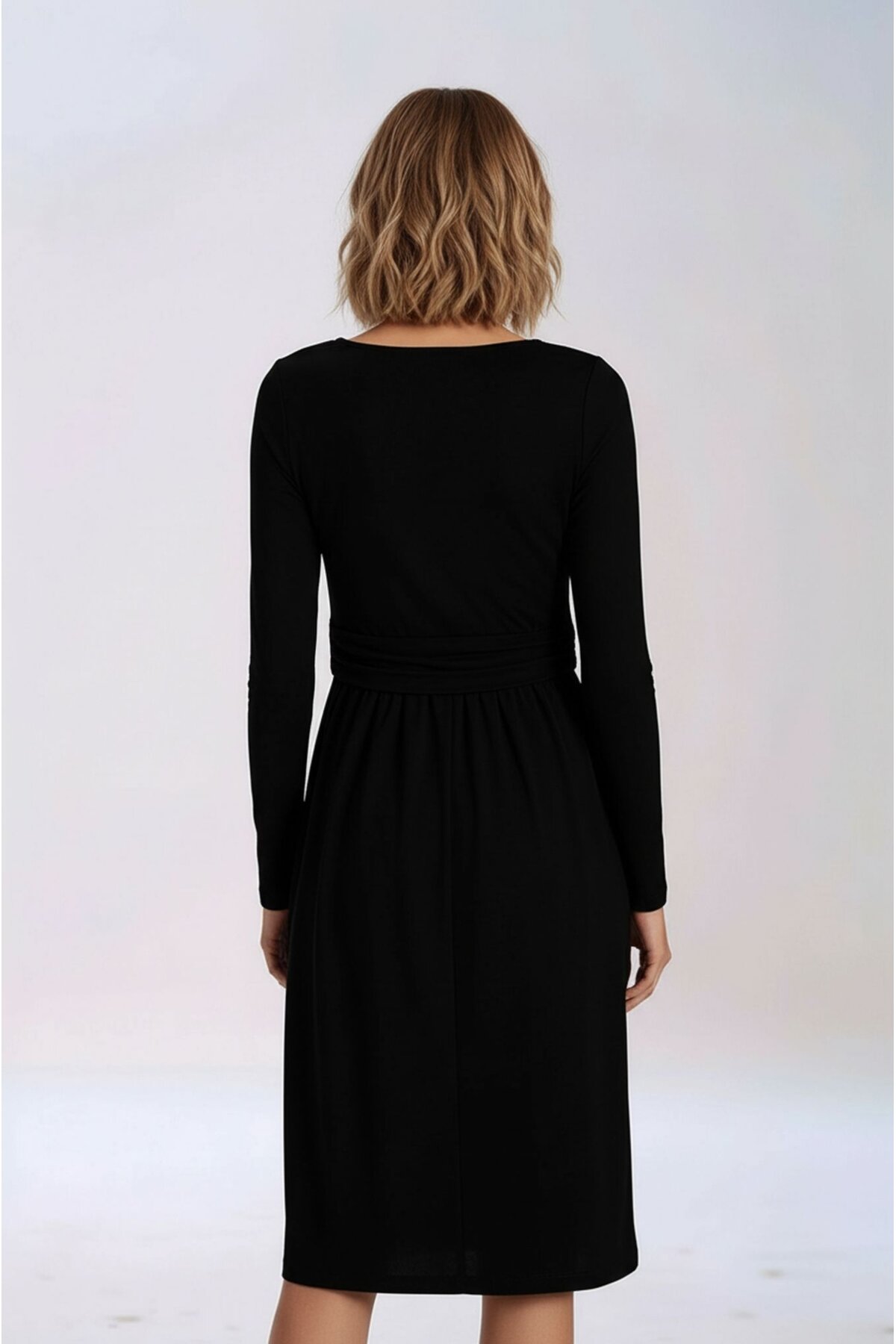 Kadın Bisiklet Yaka Tesettüre Uygun Uzun Kol Viskon Gizli Emzirme Bölümlü Şık Hamile Elbisesi