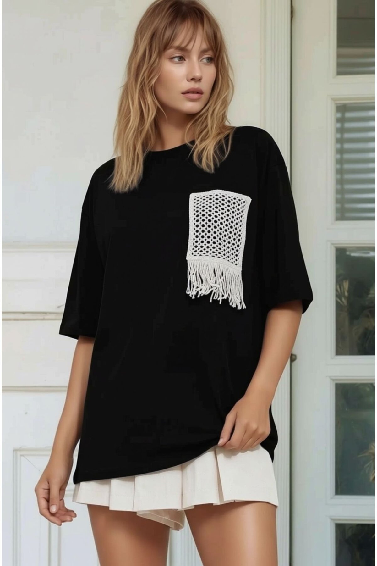 Kadın Bisiklet Yaka Yarım Kol Basic %100 Pamuk Düz Cep Örgü Curve Büyük Beden Tshirt