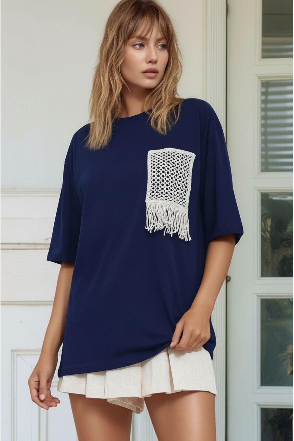 Kadın Bisiklet Yaka Yarım Kol Basic %100 Pamuk Düz Cep Örgü Curve Büyük Beden Tshirt