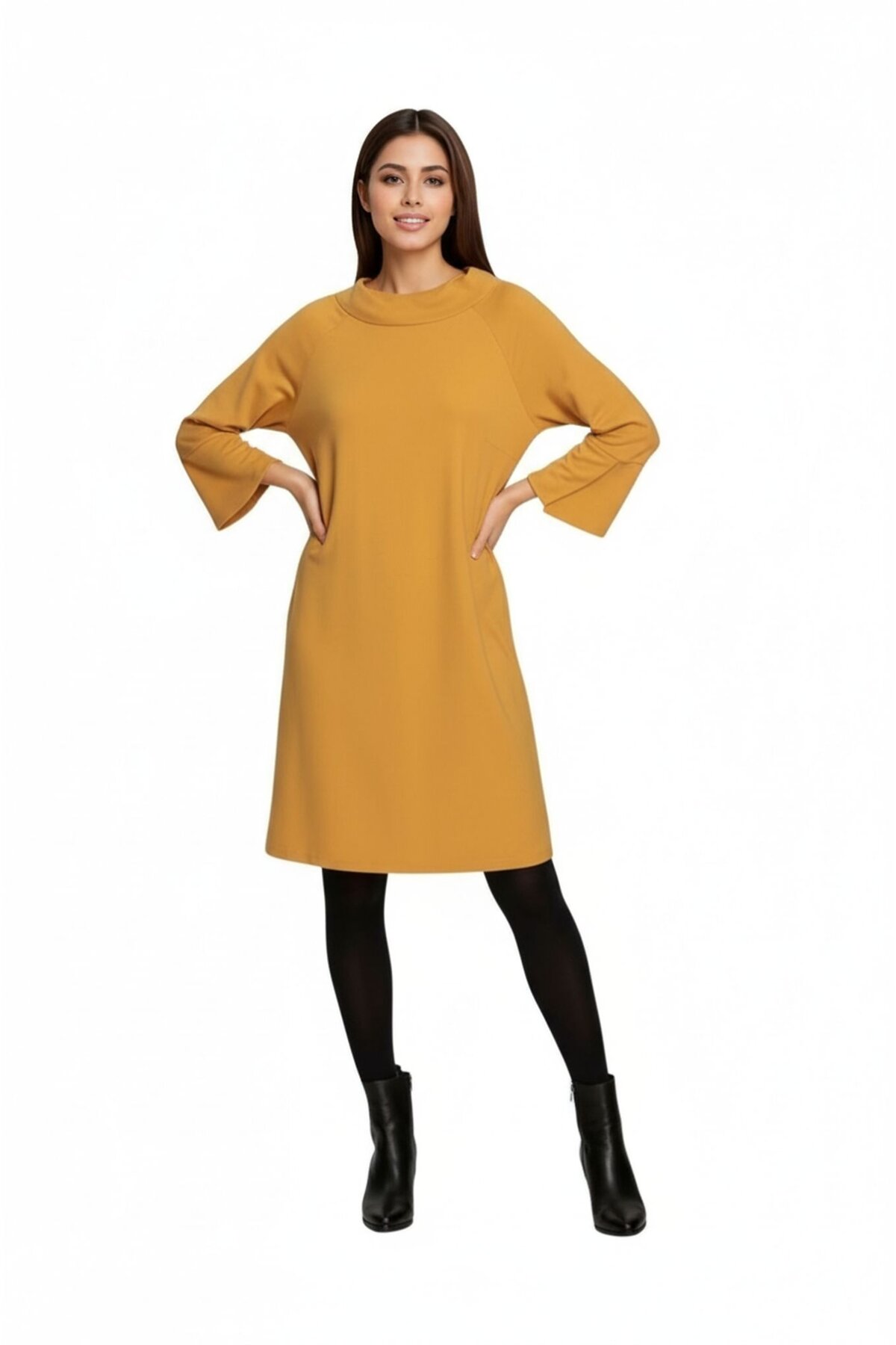 Kadın Degaje Yaka Truvakar Kol Düz Kesim Spor Şık Viskon Elbise