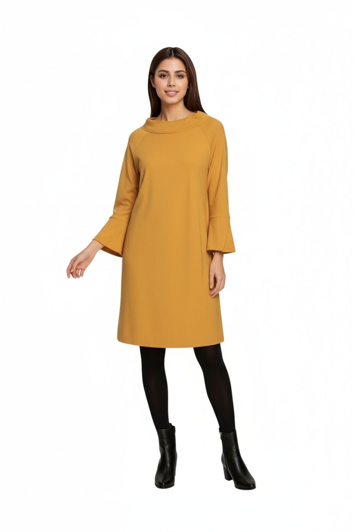 Kadın Degaje Yaka Truvakar Kol Düz Kesim Spor Şık Viskon Elbise