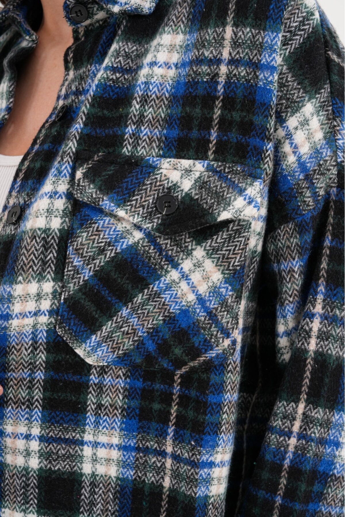 Kadın Desen Bloklu Oduncu Oversize Bol ve Geniş Kalıp Casual Cepli Yakalı Ceket Gömlek