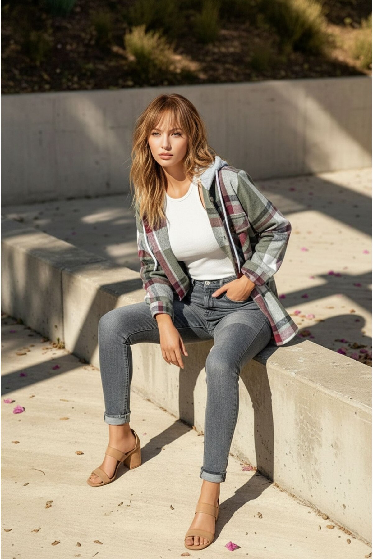 Kadın Desenli Renkli Oduncu Oversize Bol ve Geniş Kalıp Casual Çift Kapüşonlu Ceket Gömlek