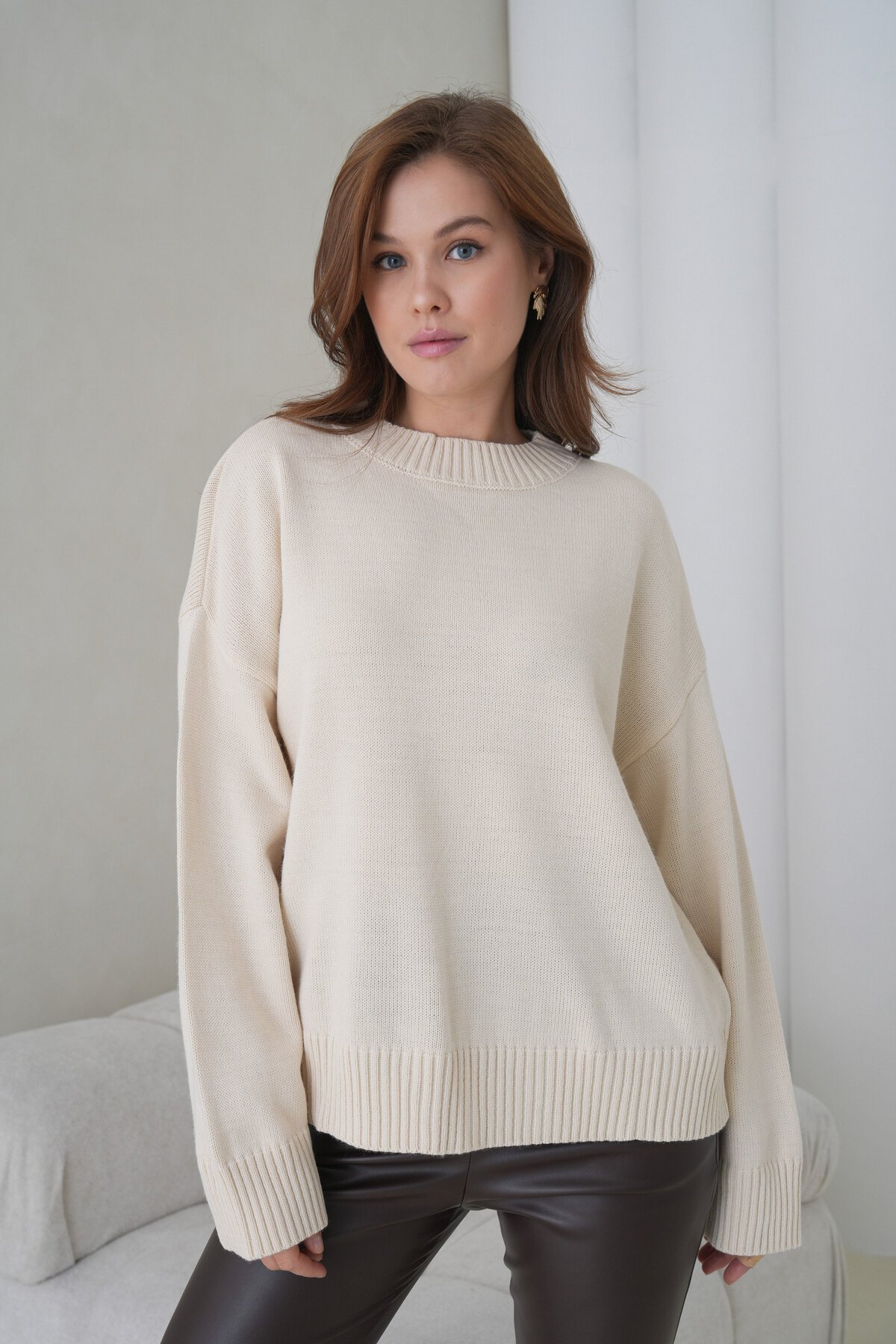 Kadın Dik Yaka Basic Uzun Kol Büyük Beden Curve Uyumlu Spor Şık Triko Kazak