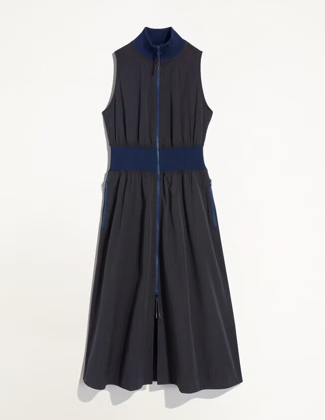 Kadın Dik Yaka Önü Fermuarlı Yırtmaçlı Baharlık Yazlık Beli Lastikli Şık Ceket Elbise