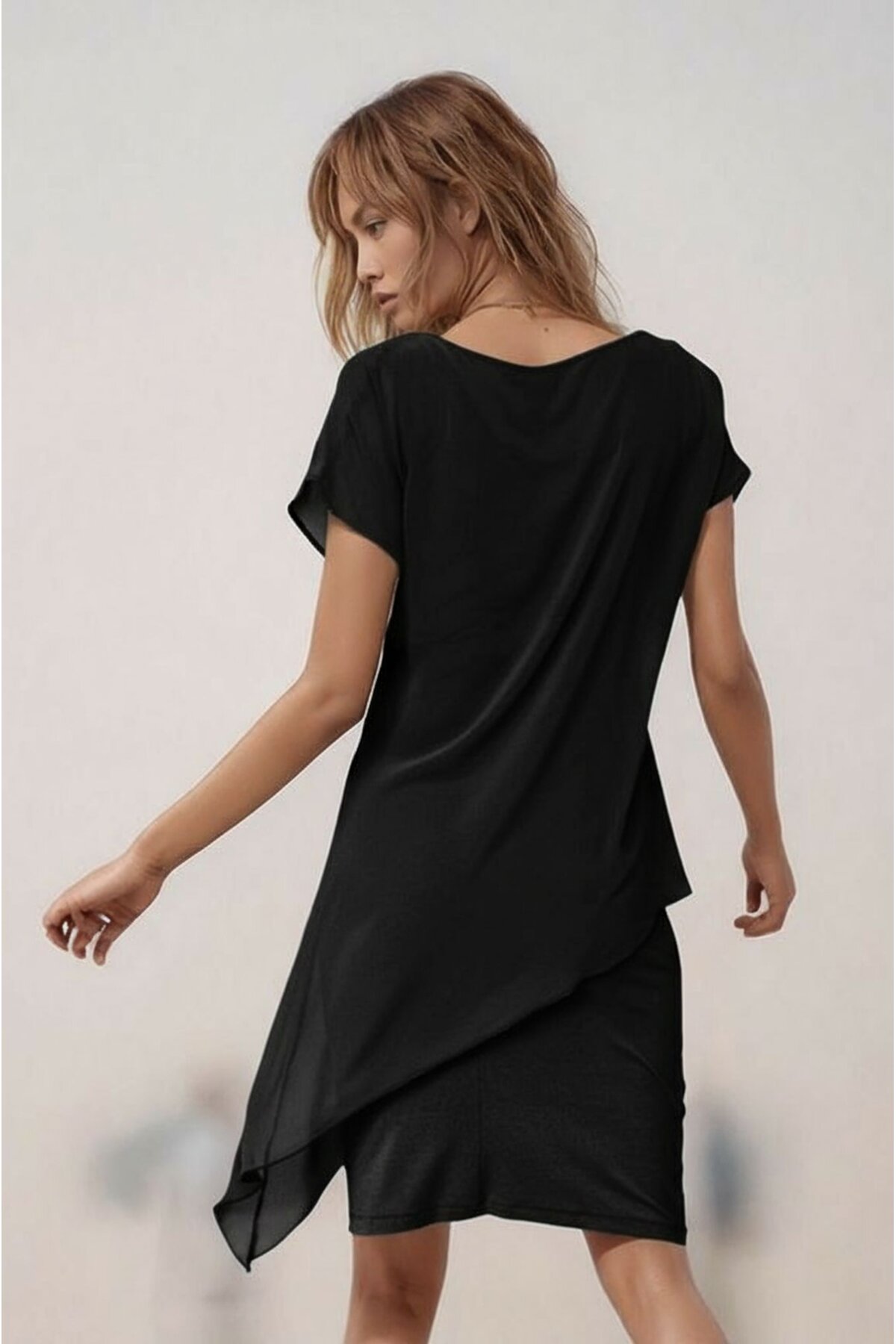 Kadın Eteği Pullu Üstü Şal Şifon Yakalı Şık Büyük Beden Yarım Kol Gece Abiye Elbise