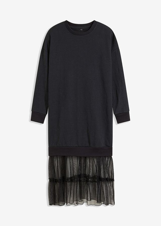 Kadın Eteği Tül Uzun Kol Pamuklu Spor Şık Sweat Curve Uzun Kol Büyük Beden Elbise