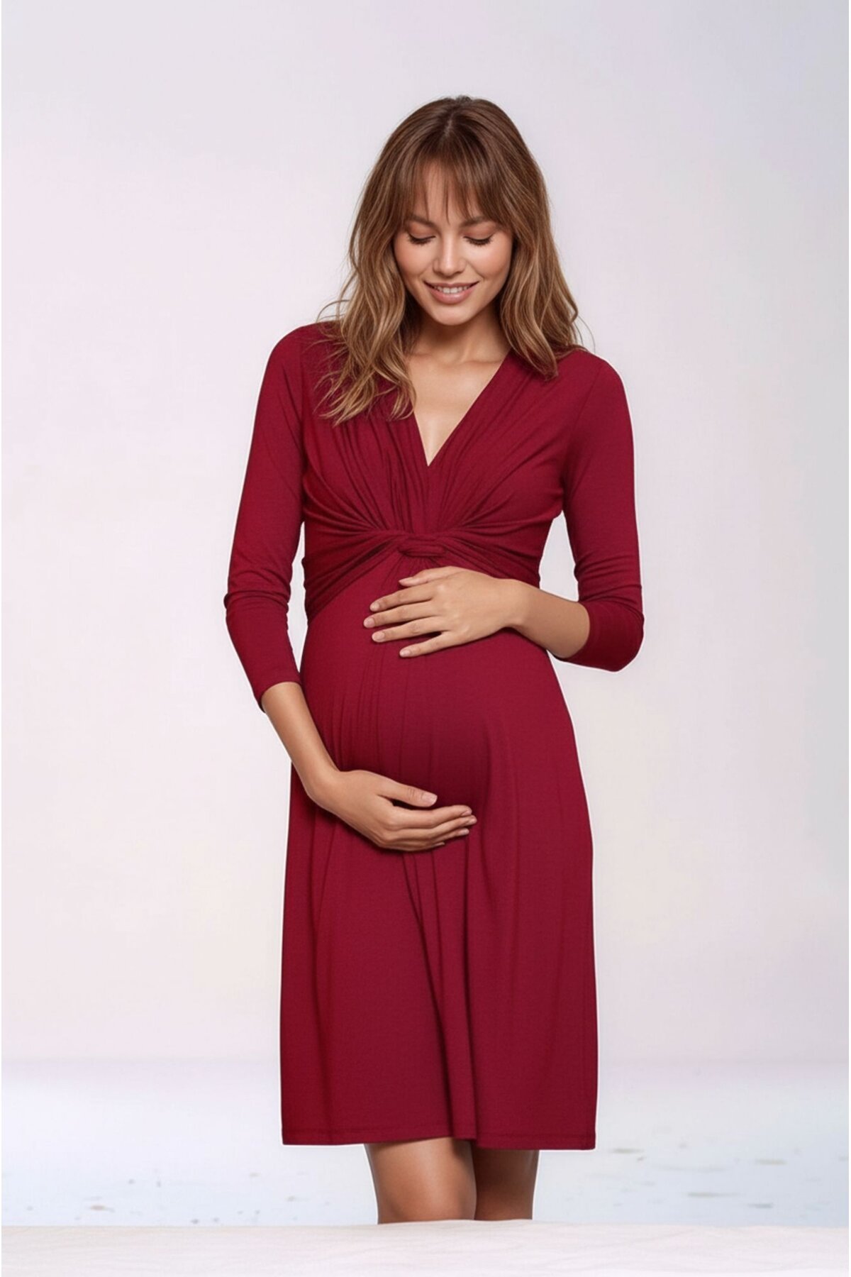 Kadın Göğüs Altında Düğüm Model Truvakar Kol Spor Şık Viskon Hamile Elbisesi