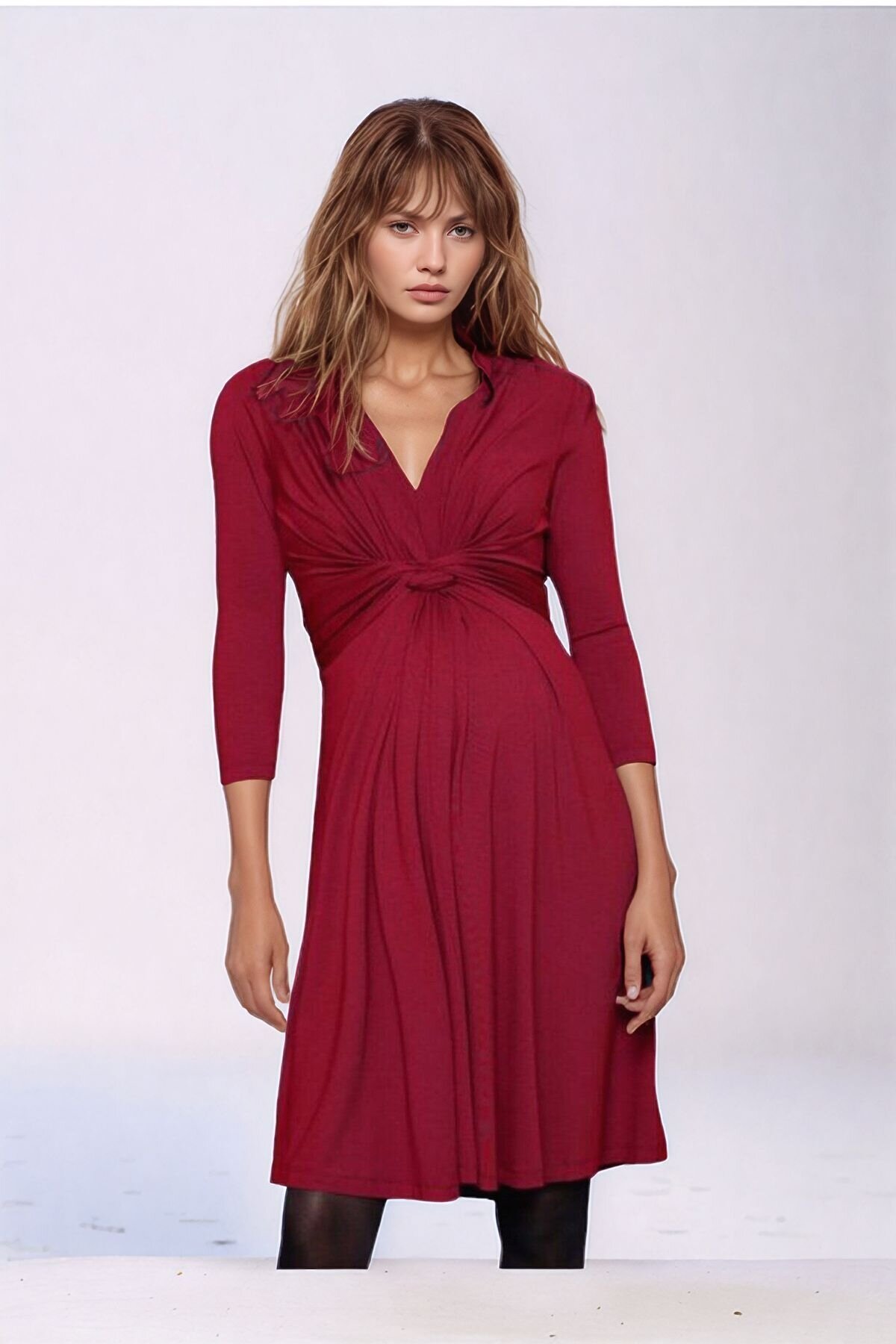 Kadın Göğüs Altında Düğüm Model Truvakar Kol Spor Şık Viskon Hamile Elbisesi