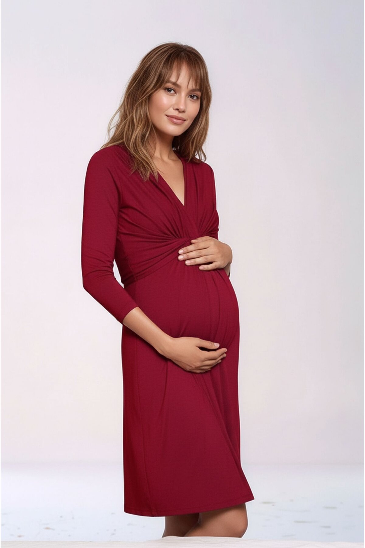 Kadın Göğüs Altında Düğüm Model Truvakar Kol Spor Şık Viskon Hamile Elbisesi