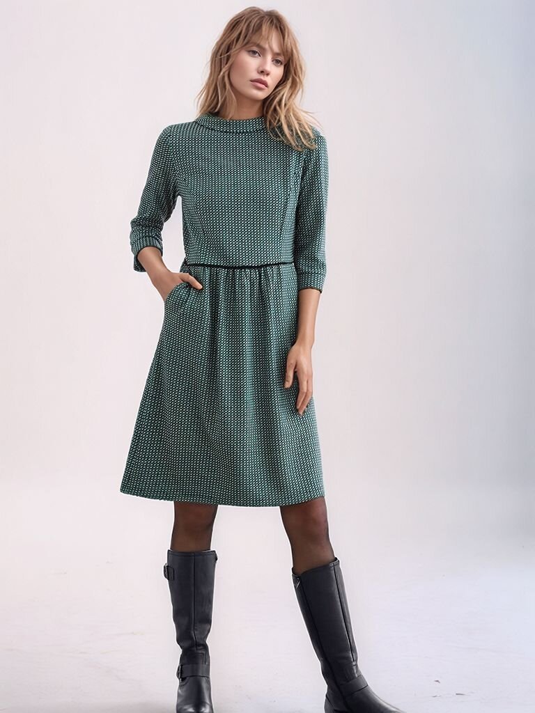 Kadın Degaje Yaka Uzun Kollu Cepli Büyük Beden Curve Şık Elbisesi