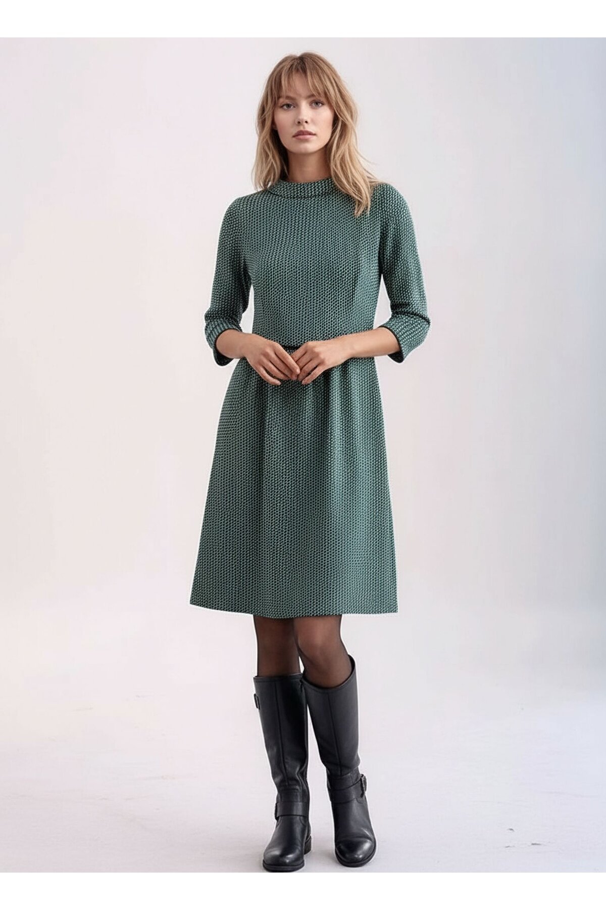 Kadın Degaje Yaka Uzun Kollu Cepli Büyük Beden Curve Şık Elbisesi