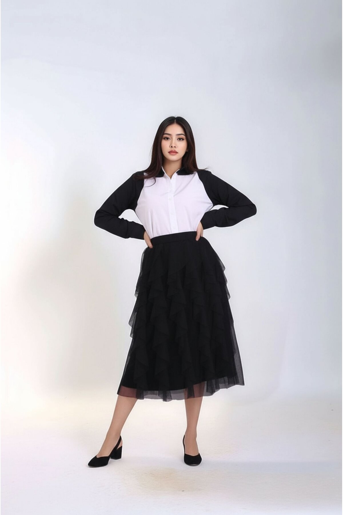 Kadın Katlı Tasarım Yüksek Bel Beli Lastikli Spor Şık Curve Büyük Beden Tül Etek