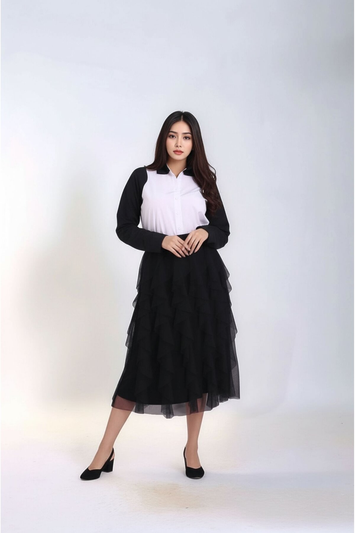 Kadın Katlı Tasarım Yüksek Bel Beli Lastikli Spor Şık Curve Büyük Beden Tül Etek