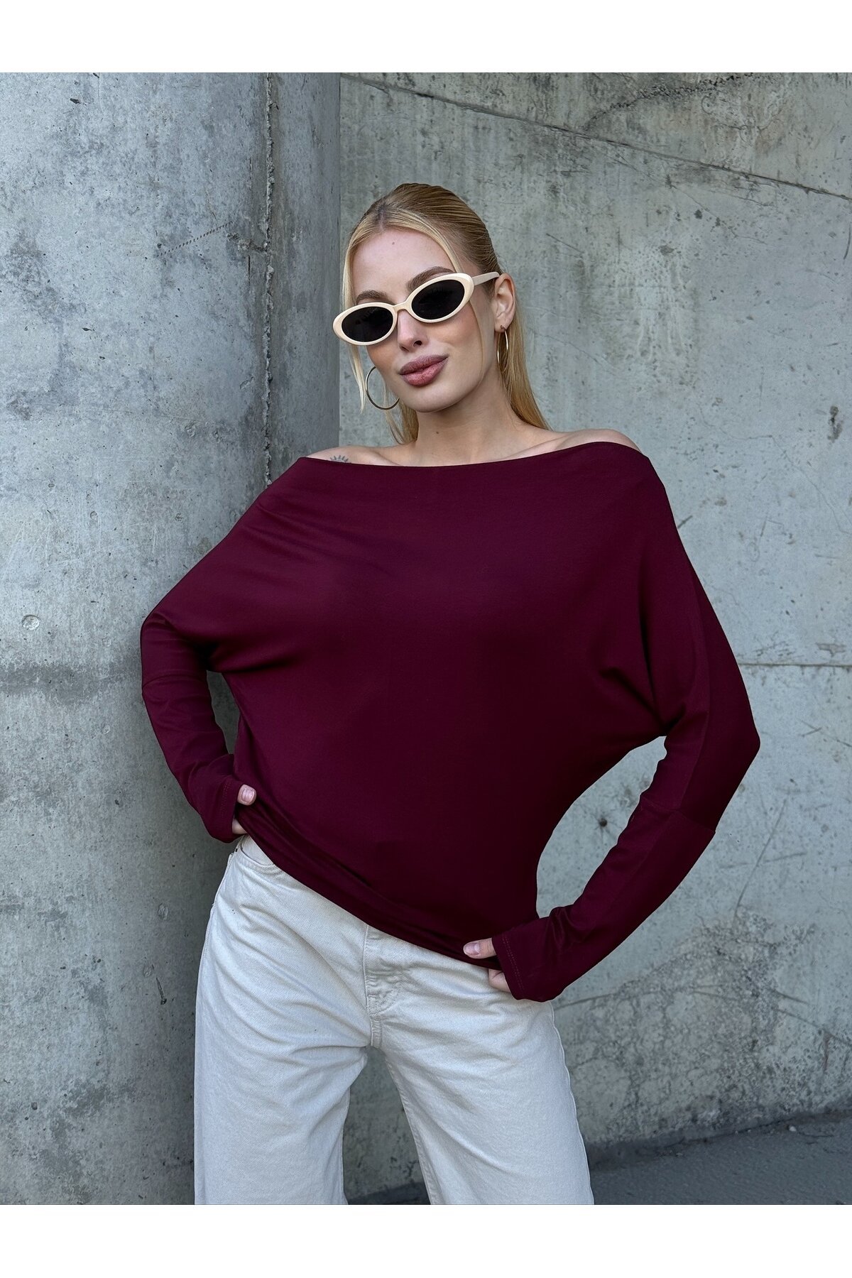 Kadın Kayık Yaka Full Esnek Asimetrik Kesim Comfort Spor Şık Tasarım Yumoş Bluz