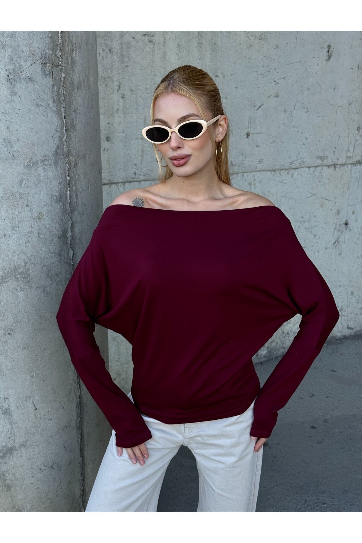 Kadın Kayık Yaka Full Esnek Asimetrik Kesim Comfort Spor Şık Tasarım Yumoş Bluz