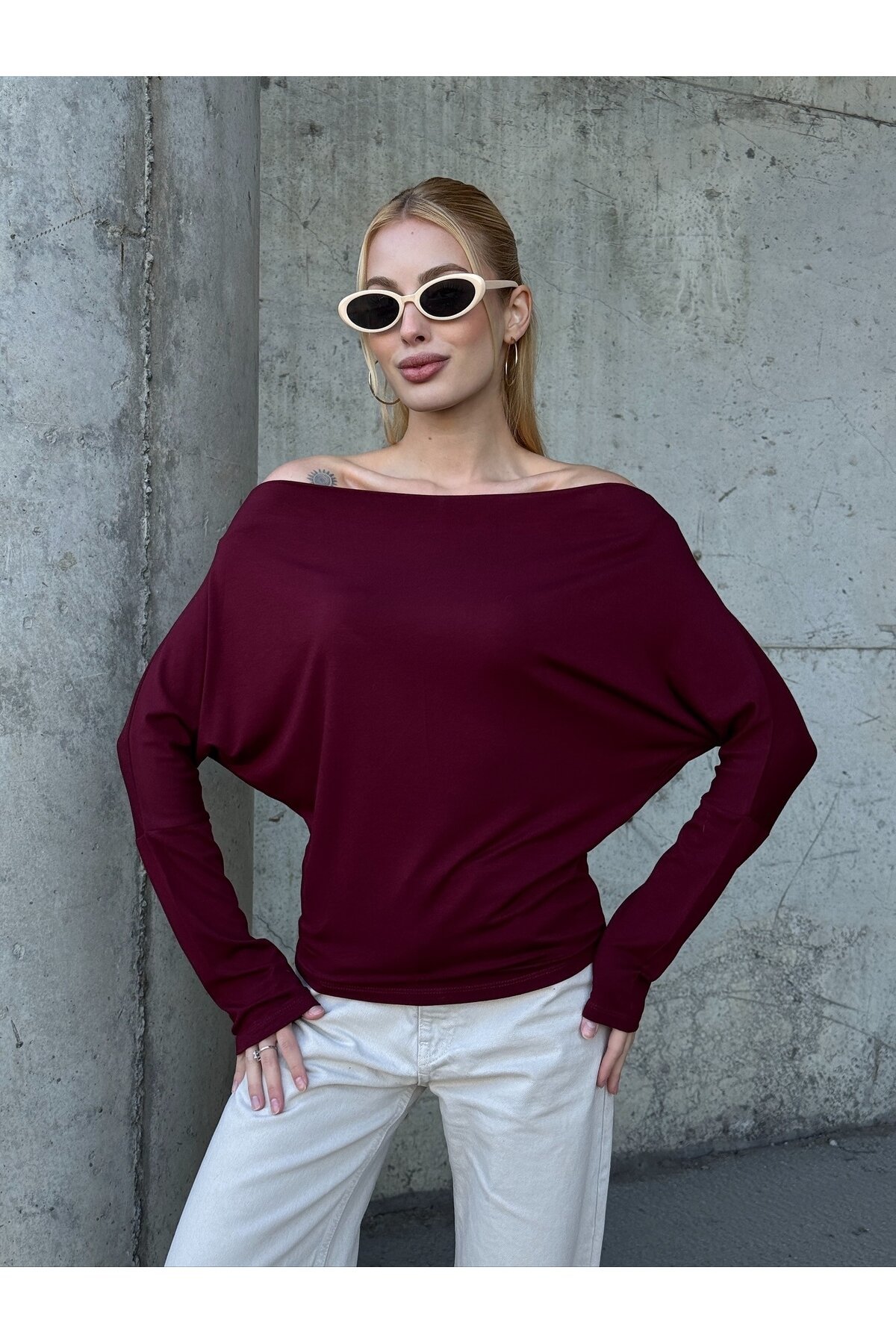 Kadın Kayık Yaka Full Esnek Asimetrik Kesim Comfort Spor Şık Tasarım Yumoş Bluz