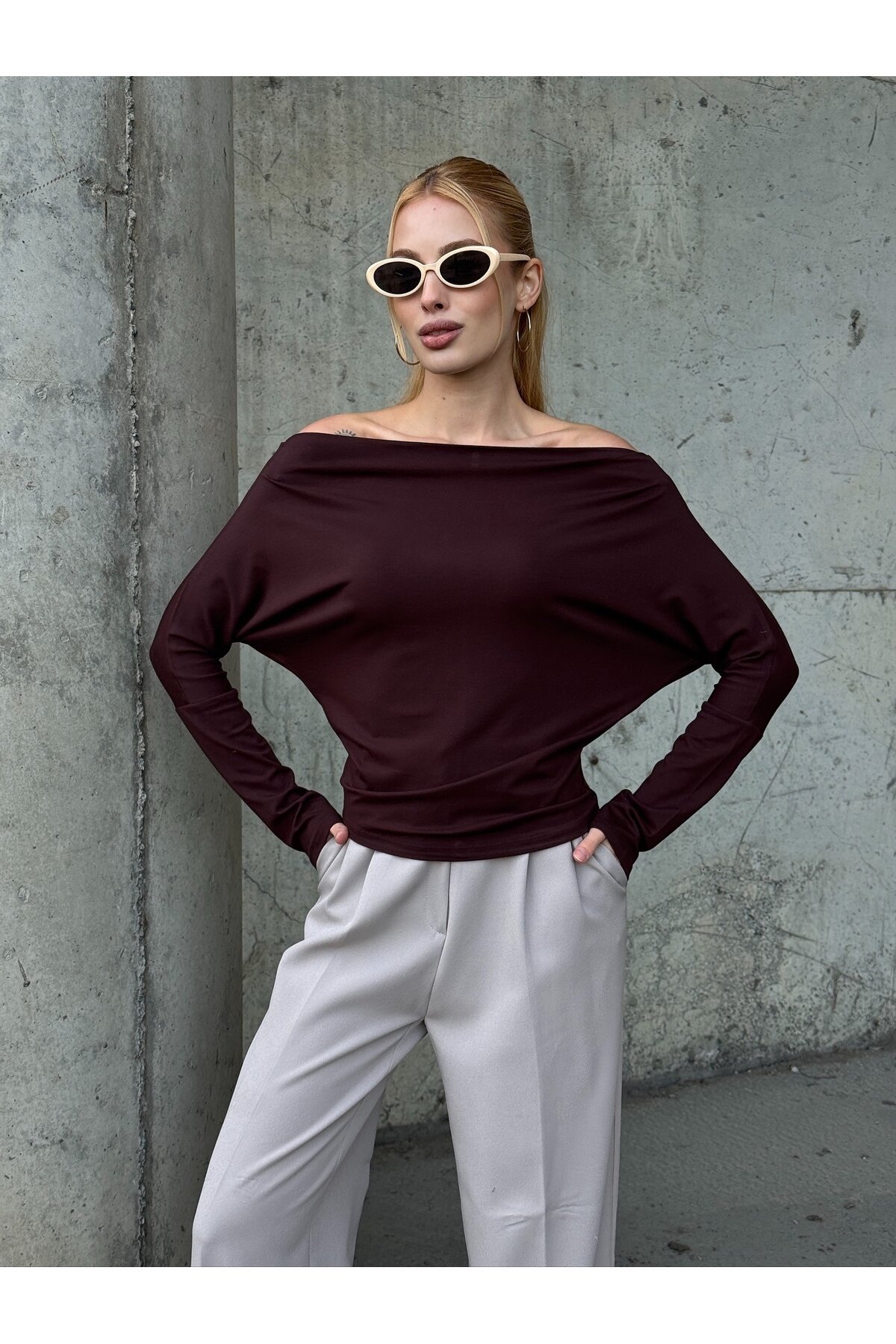 Kadın Kayık Yaka Full Esnek Asimetrik Kesim Comfort Spor Şık Tasarım Yumoş Bluz