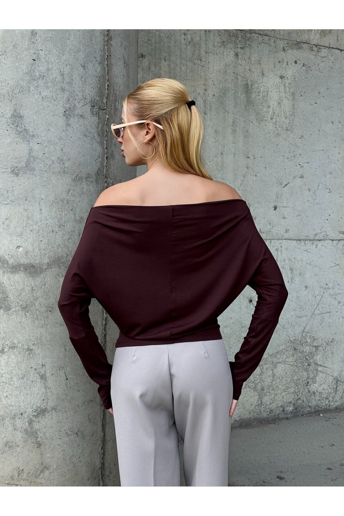 Kadın Kayık Yaka Full Esnek Asimetrik Kesim Comfort Spor Şık Tasarım Yumoş Bluz