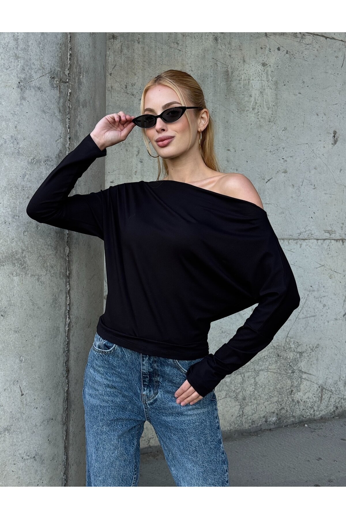 Kadın Kayık Yaka Full Esnek Asimetrik Kesim Comfort Spor Şık Tasarım Yumoş Bluz