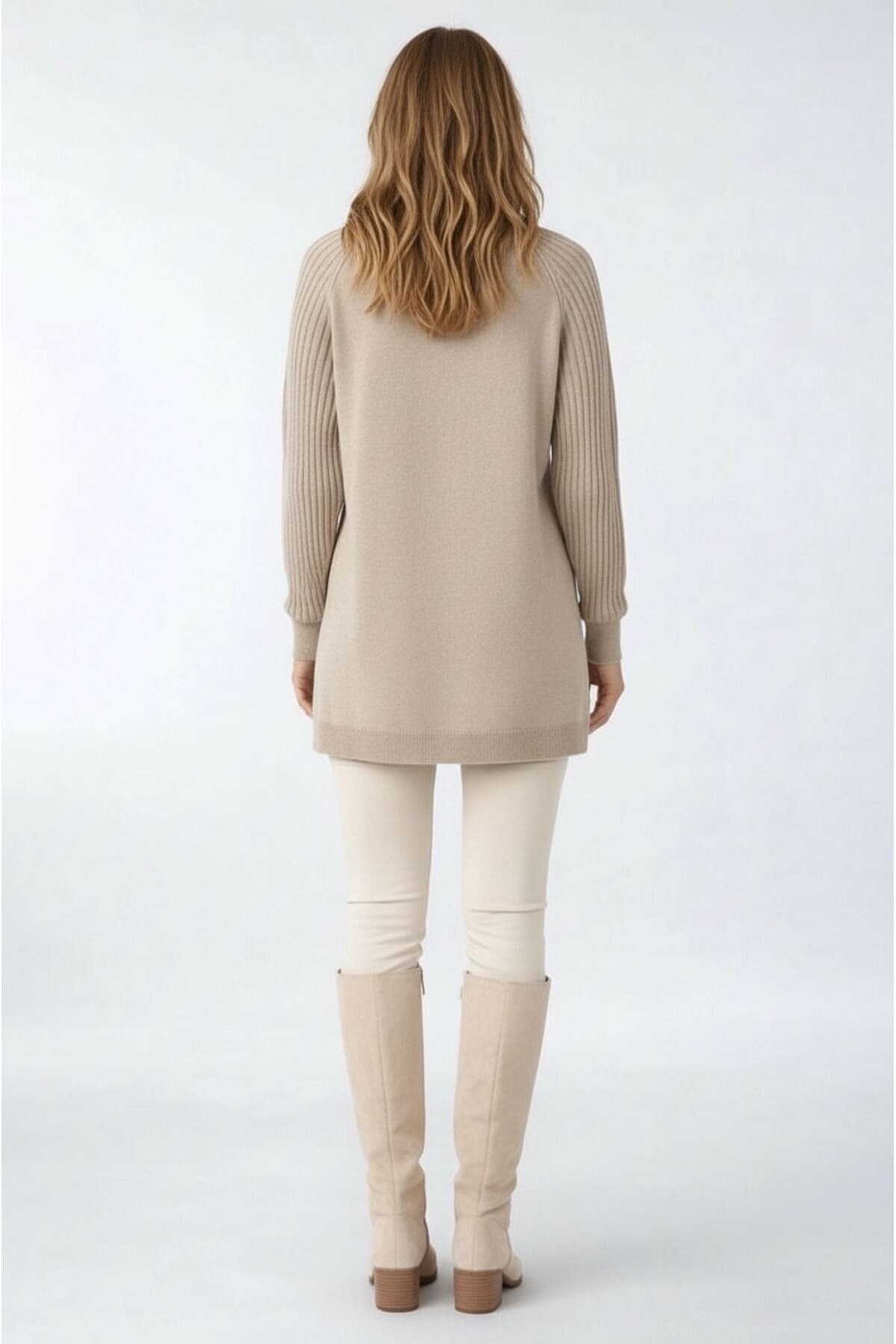 Kadın Kolları Uzun Kendinden Dokulu Bisiklet Yaka Tunik Boy Şık Kışlık Triko Büyük Beden Kazak