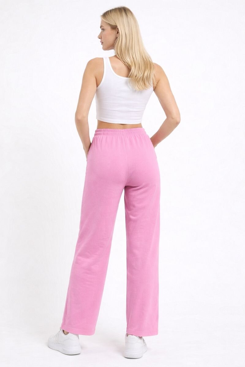 Kadın Orta Yüksek Bel Boru Paça Pamuklu Cepli Lastikli Spor Şık Eşofman Altı