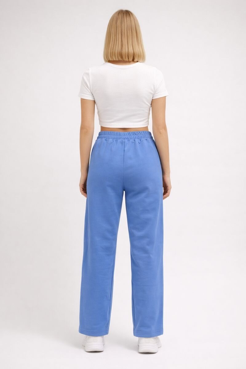 Kadın Orta Yüksek Bel Boru Paça Pamuklu Cepli Lastikli Spor Şık Eşofman Altı