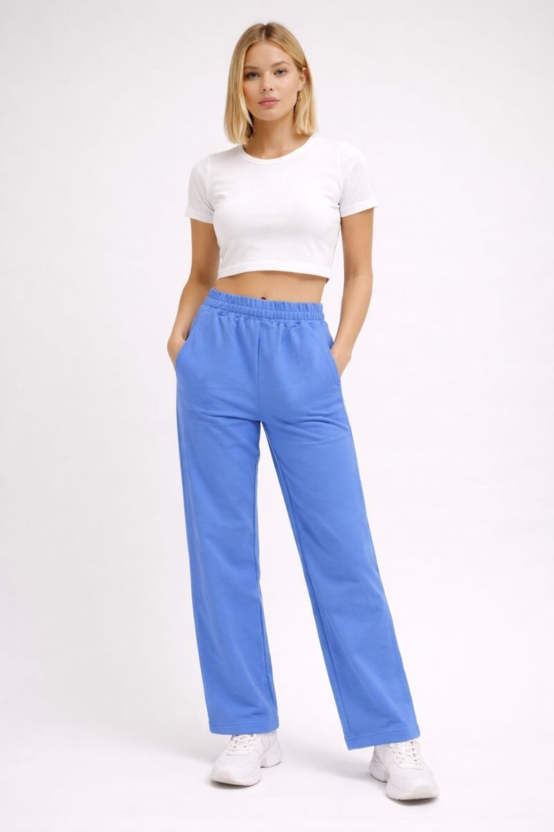 Kadın Orta Yüksek Bel Boru Paça Pamuklu Cepli Lastikli Spor Şık Eşofman Altı