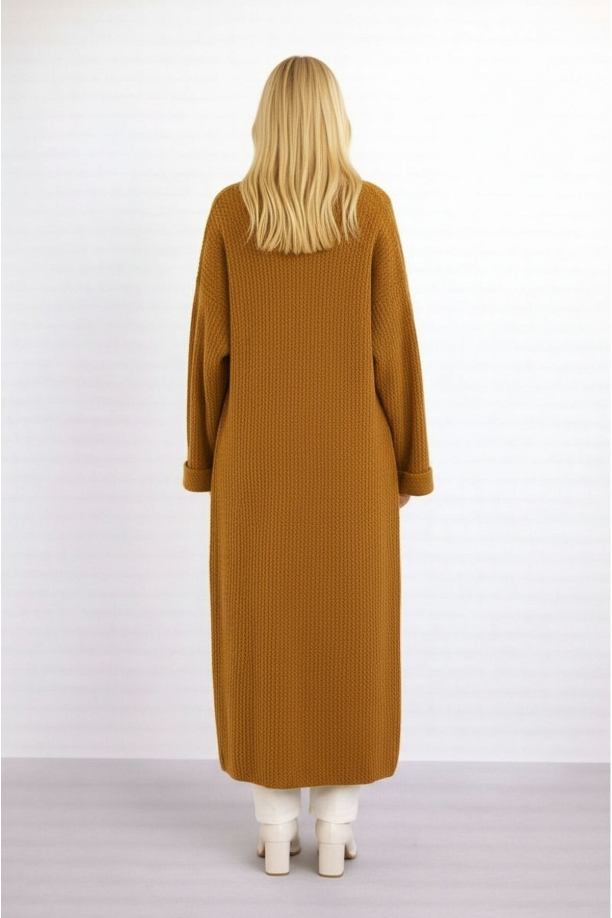 Kadın Tesettüre Uygun Maxi Boy Uzun Kol Spor Şık Örgü Triko Curve Uyumlu Hırka Ceket