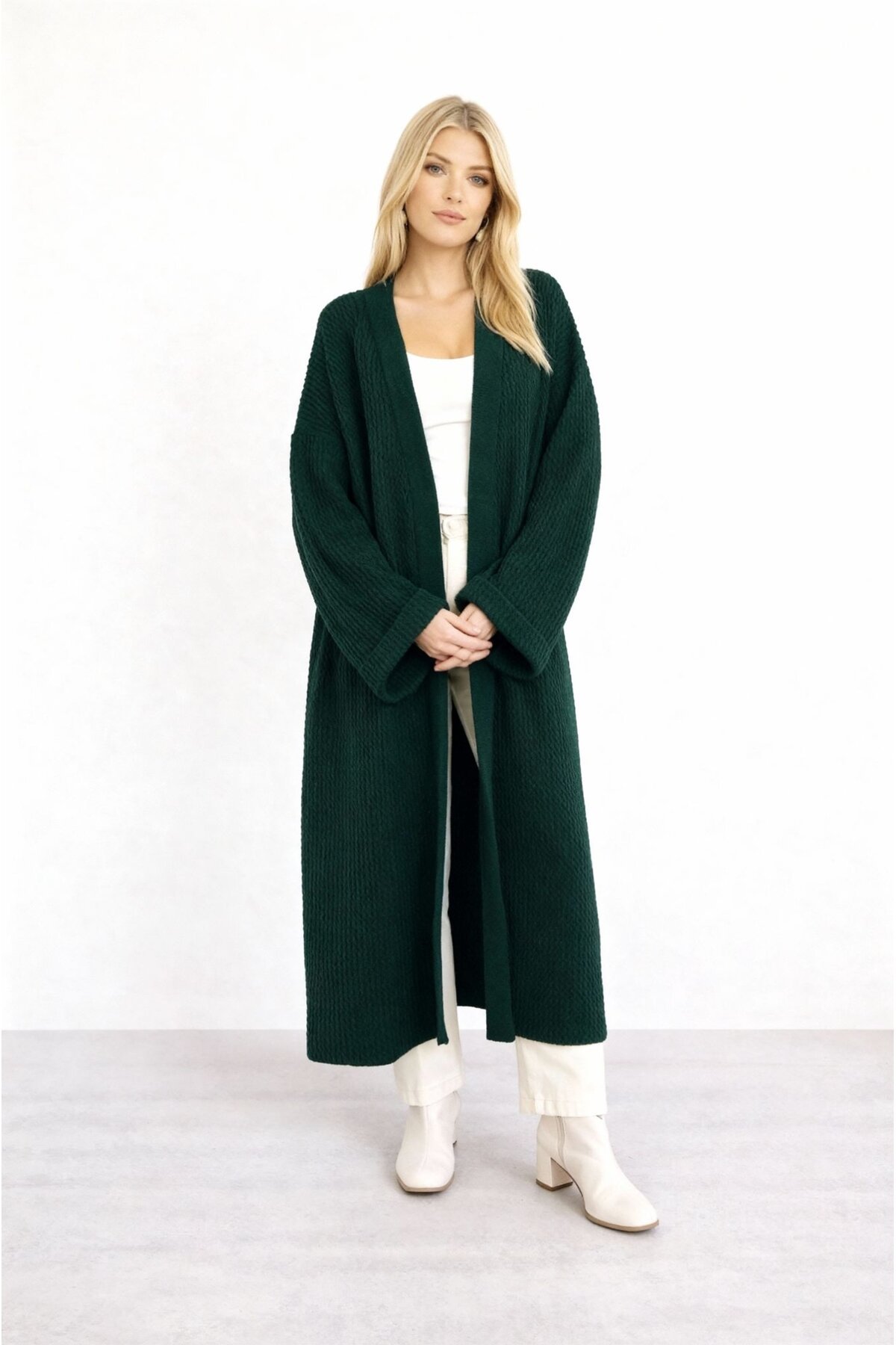 Kadın Tesettüre Uygun Maxi Boy Uzun Kol Spor Şık Örgü Triko Curve Uyumlu Hırka Ceket