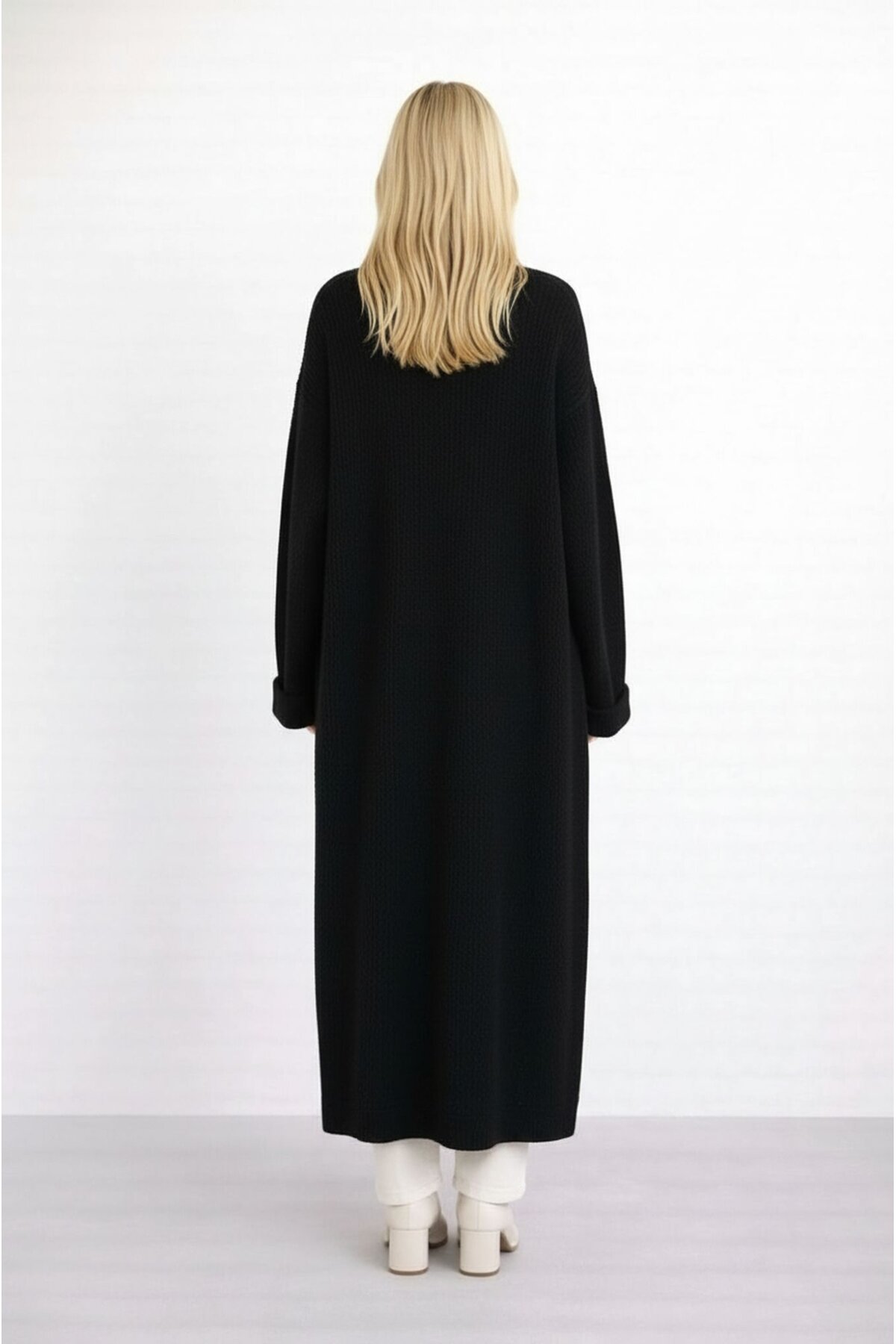 Kadın Tesettüre Uygun Maxi Boy Uzun Kol Spor Şık Örgü Triko Curve Uyumlu Hırka Ceket