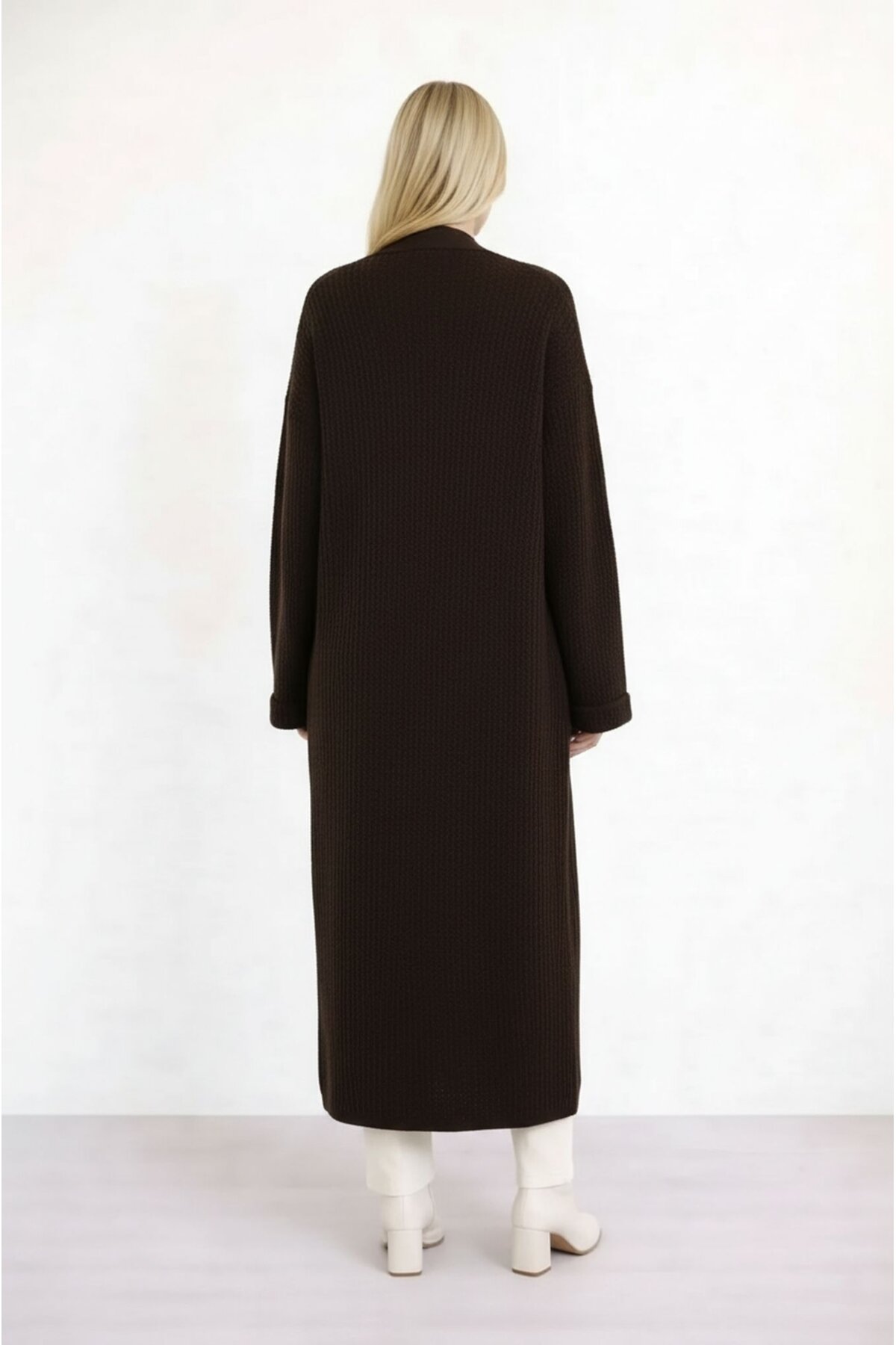 Kadın Tesettüre Uygun Maxi Boy Uzun Kol Spor Şık Örgü Triko Curve Uyumlu Hırka Ceket