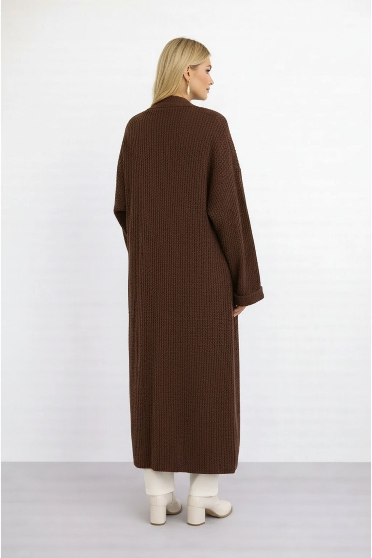 Kadın Tesettüre Uygun Maxi Boy Uzun Kol Spor Şık Örgü Triko Curve Uyumlu Hırka Ceket