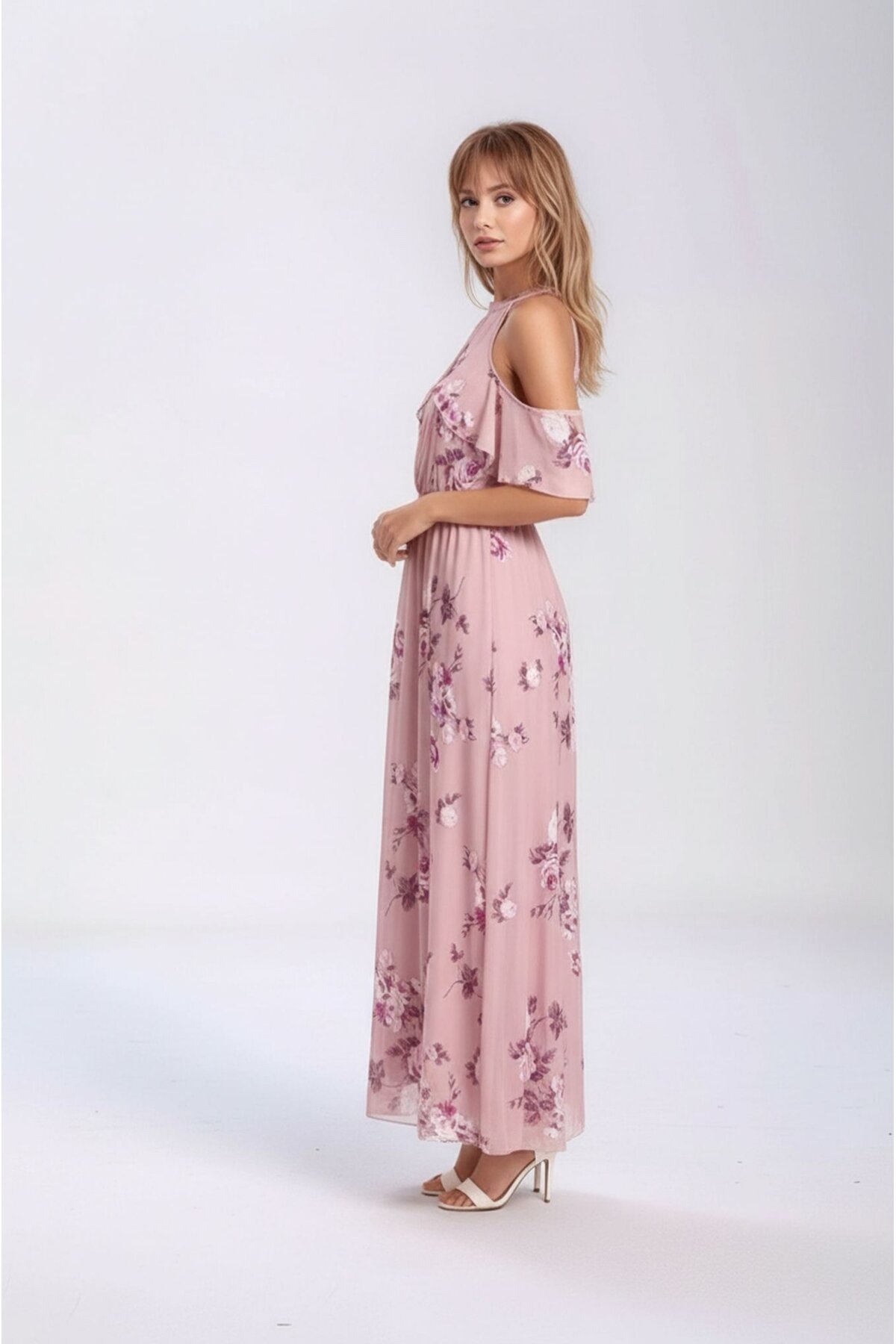 Kadın Tül Detaylı Omzu Açık Şık Rahat Kalıp Büyük Beden Curve Abiye Elbise