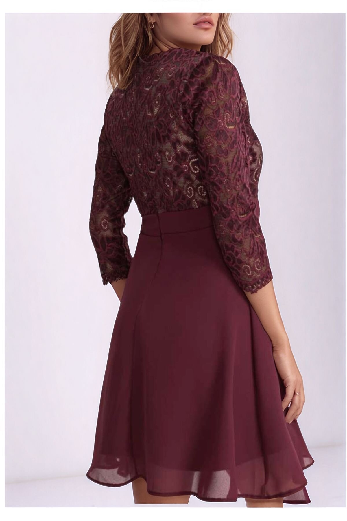 Kadın Tül Yaka Detaylı Truvakor Kol Şık Rahat Kalıp Büyük Beden Curve Abiye Gece Elbisesi