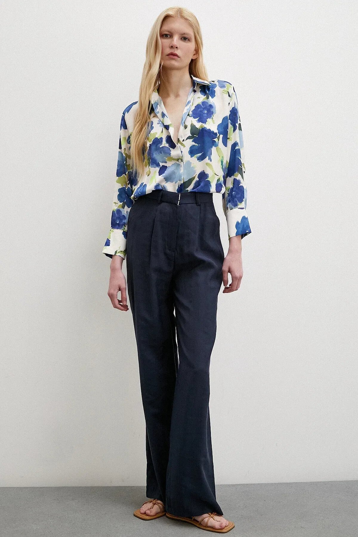 Kadın Uzun Kol Desenli Renkli Pamuk Saten Premium Kalite Spor Şık Gömlek