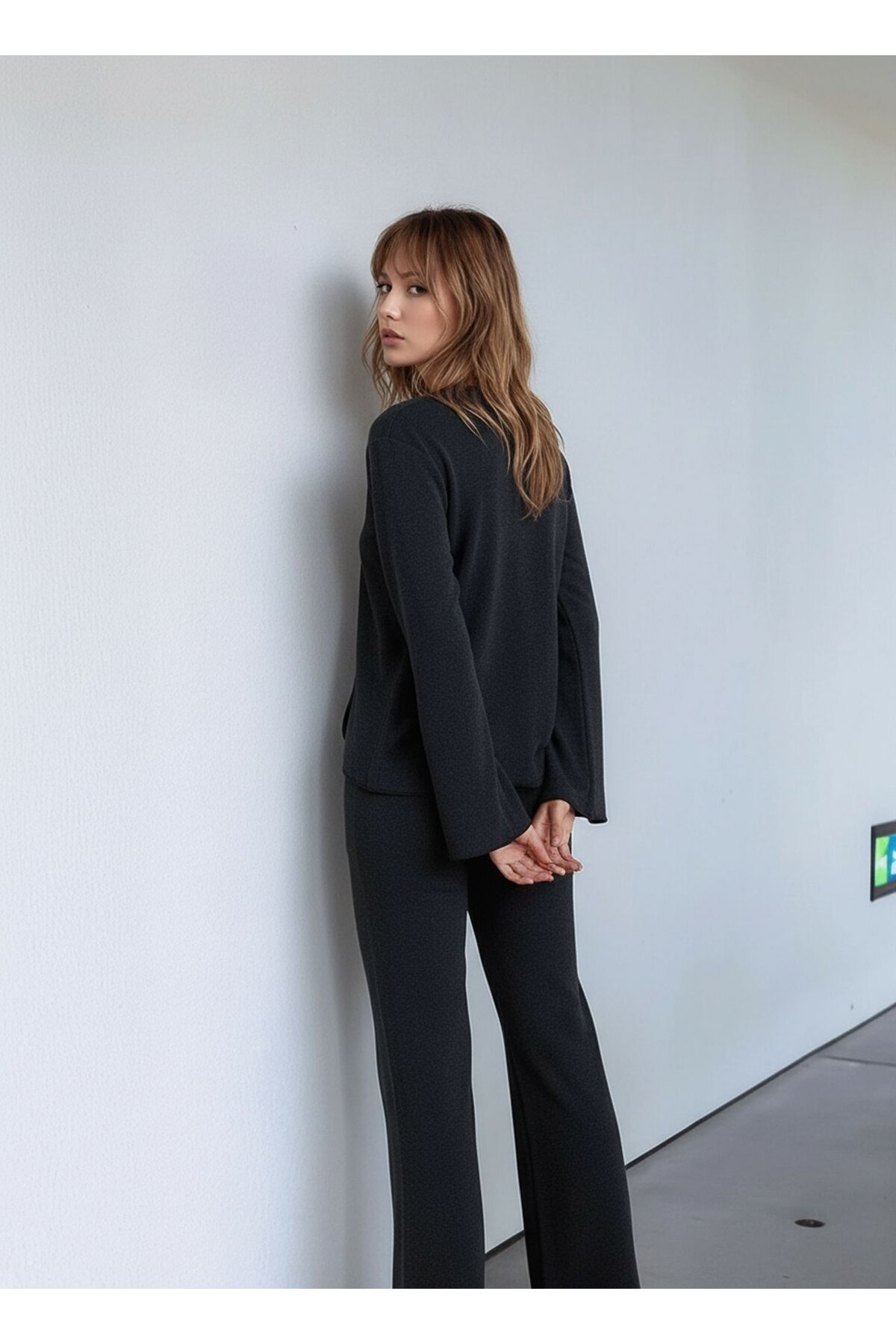 Kadın Uzun Kol Önden Bağcıklı Ceketli Beli Lastikli Alt Üst Pantolonlu Casual Spor Şık Takım