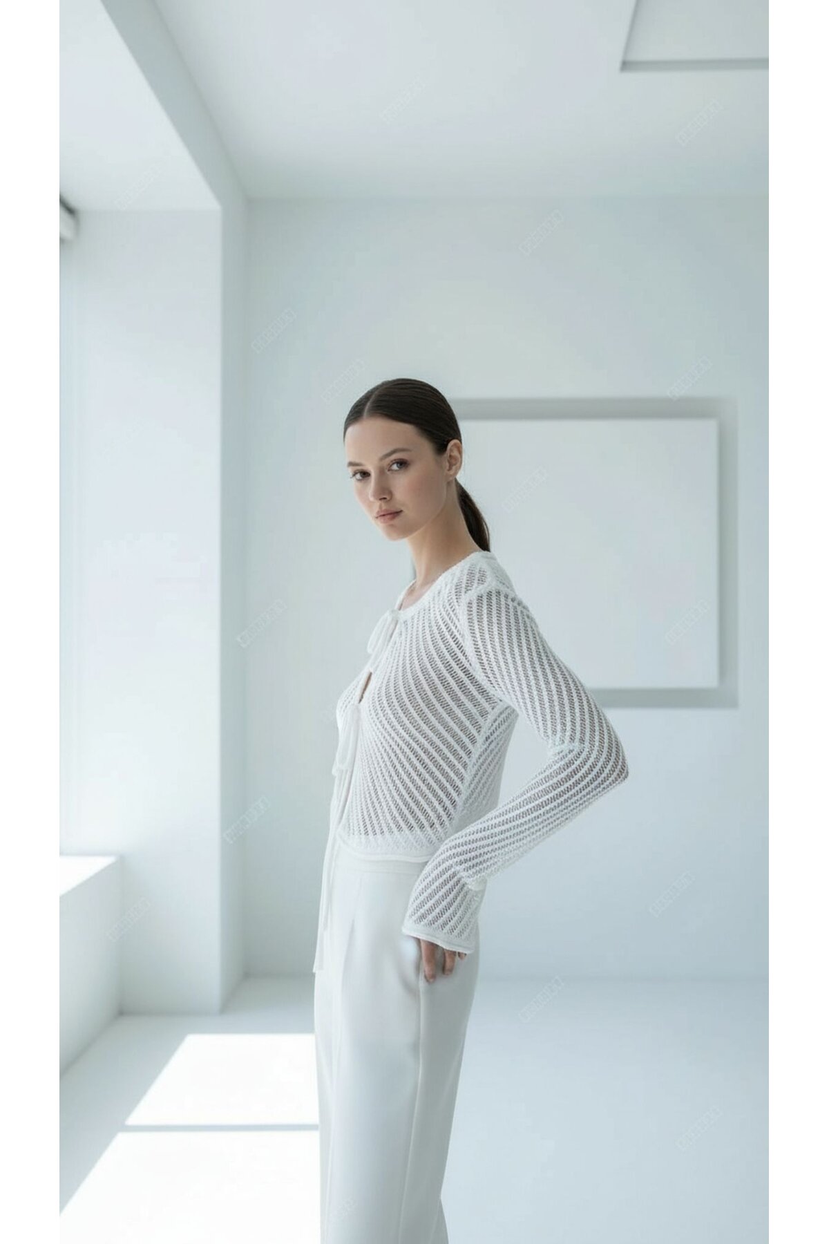 Kadın Bisiklet Yaka Önden Bağcıklı İspanyol Uzun Kol Spor Şık Ajurlu Tasarım Kısa Ceket