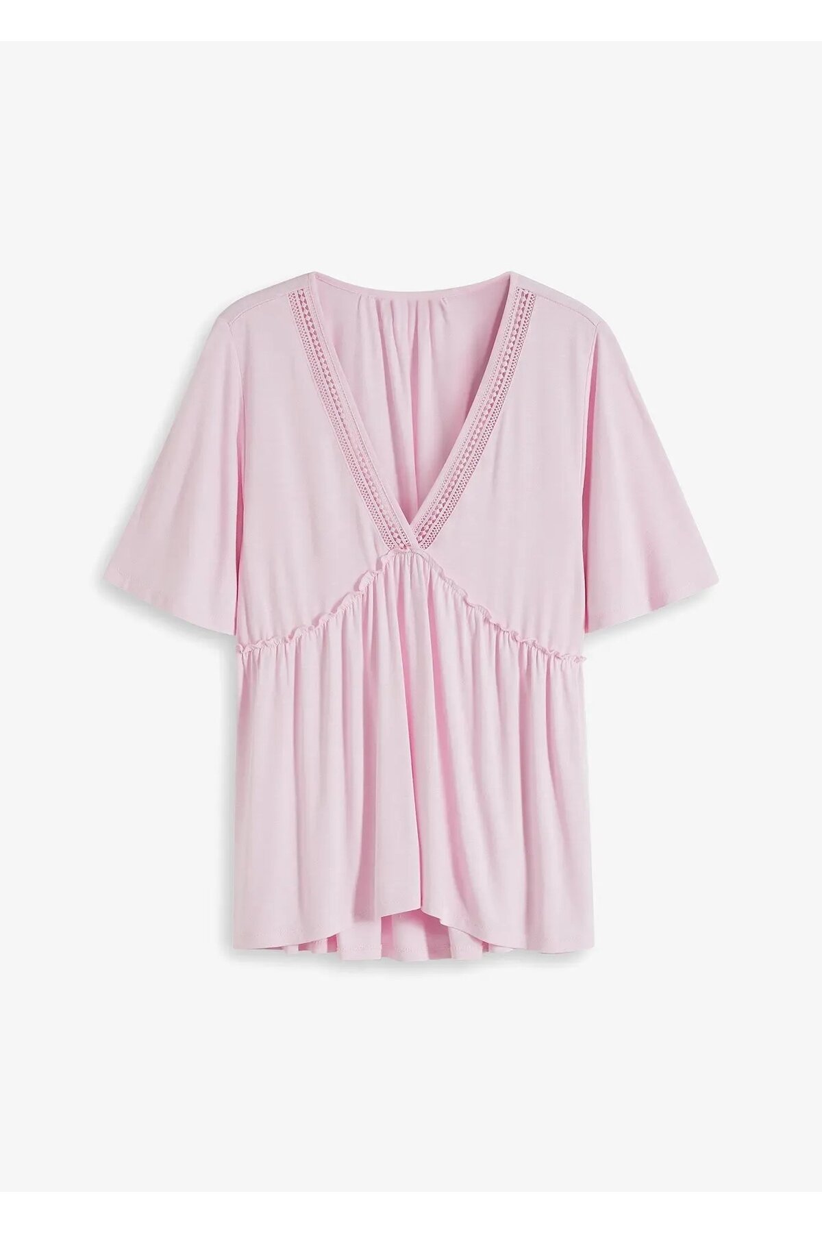 Kadın V Yaka Yarım Kol Yakası File Detay Şık Örme Rahat Kalıp Yazlık Bluz