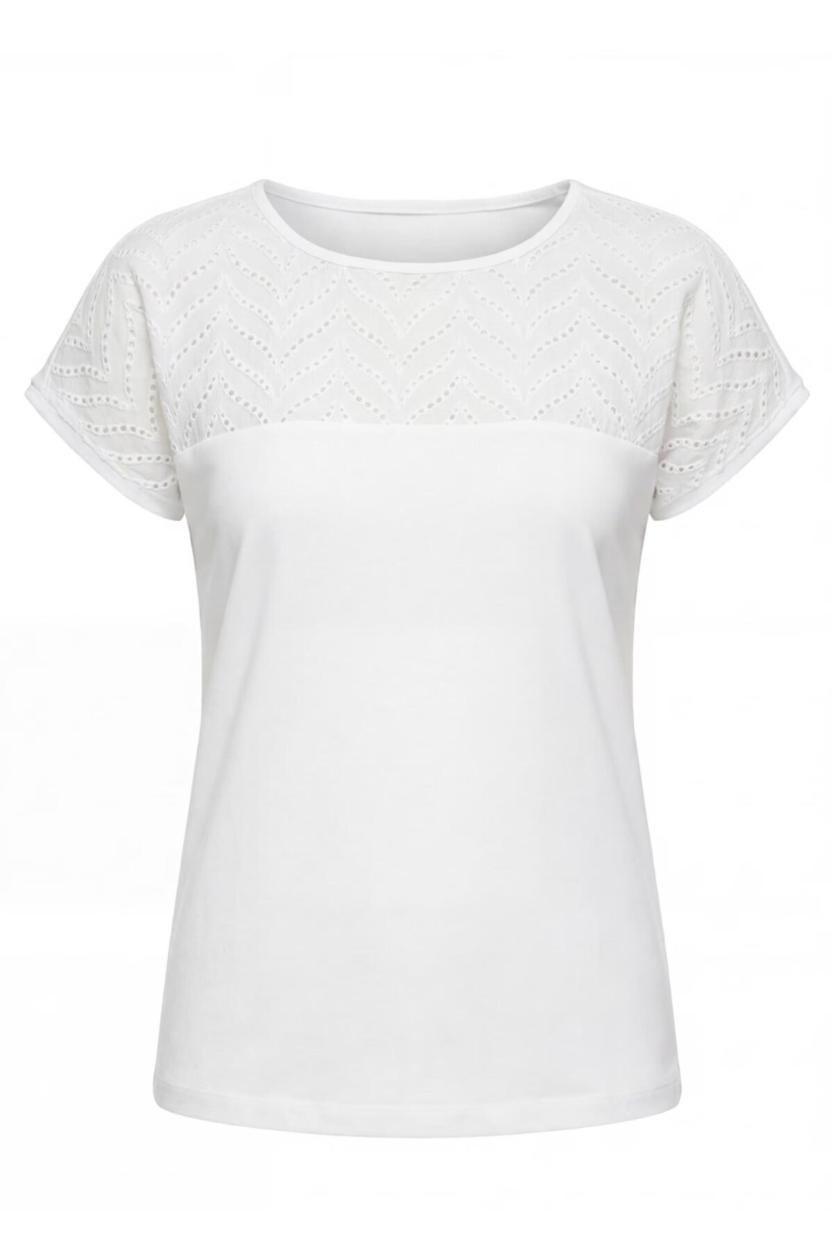 Kadın Yakası Dantel Brode Güpürlü Yarım Kol Spor Şık Curve Viskon Bluz