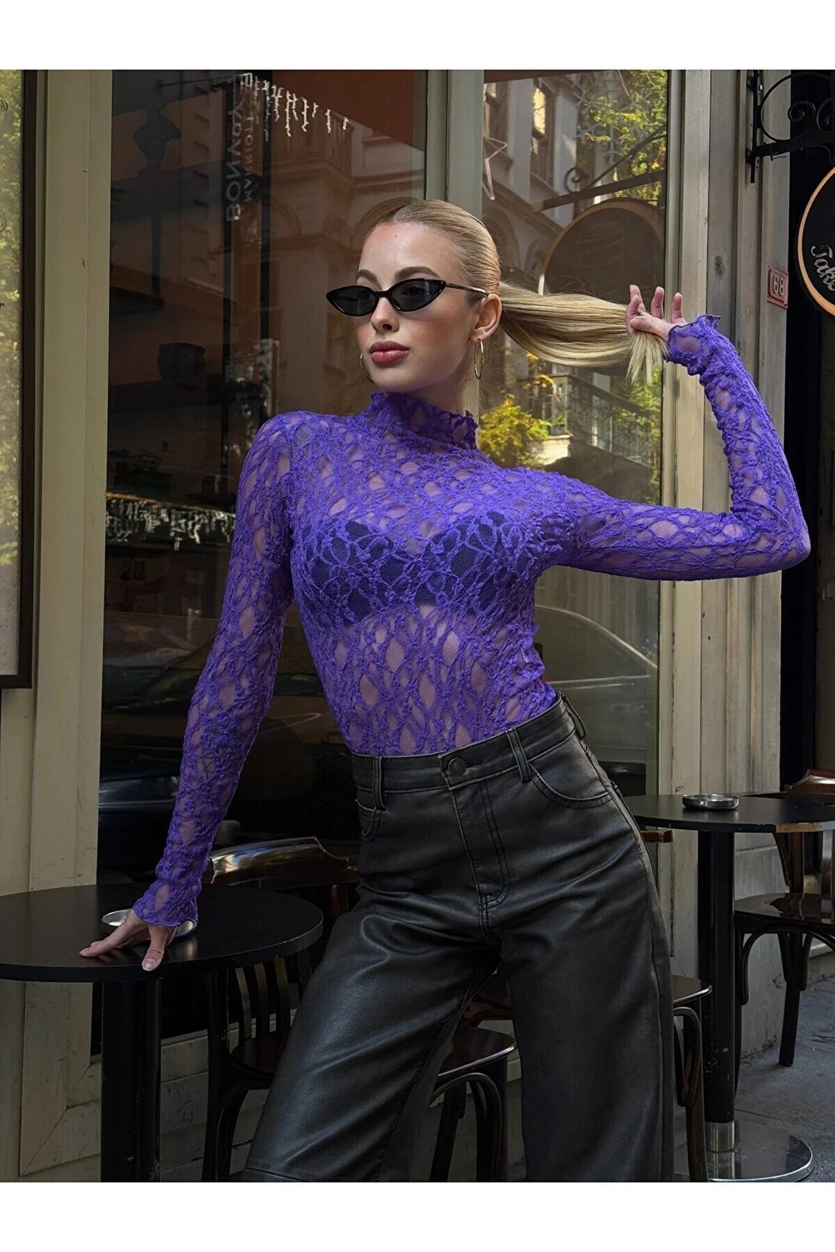 Kadın Yarım Balıkçı Yaka Full Esnek Dantel Bürümcük Spor Şık Tasarım Gece Bluzu