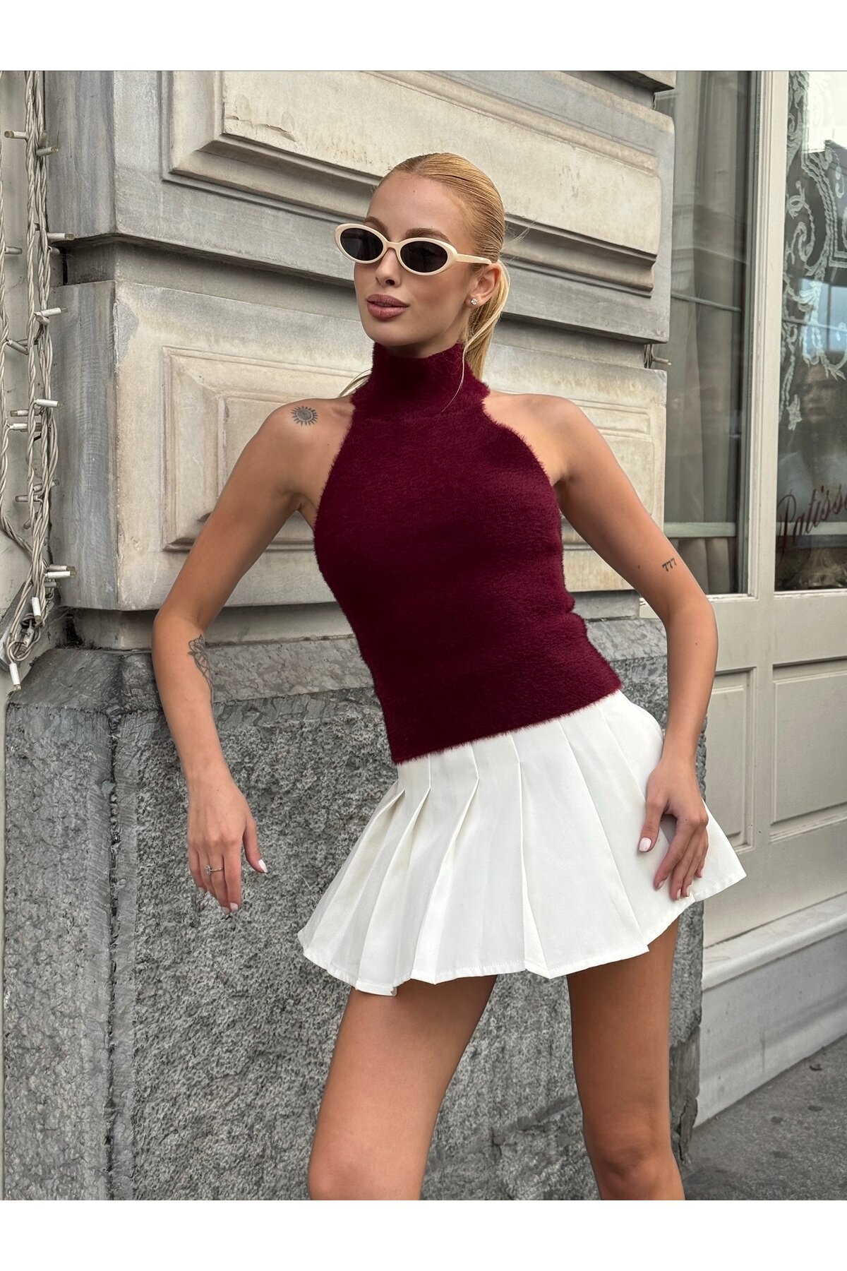 Kadın Yarım Balıkçı Yaka Full Esnek Sakallı Sırt Dekolteli Spor Şık Tasarım Sırtı Açık Bluz