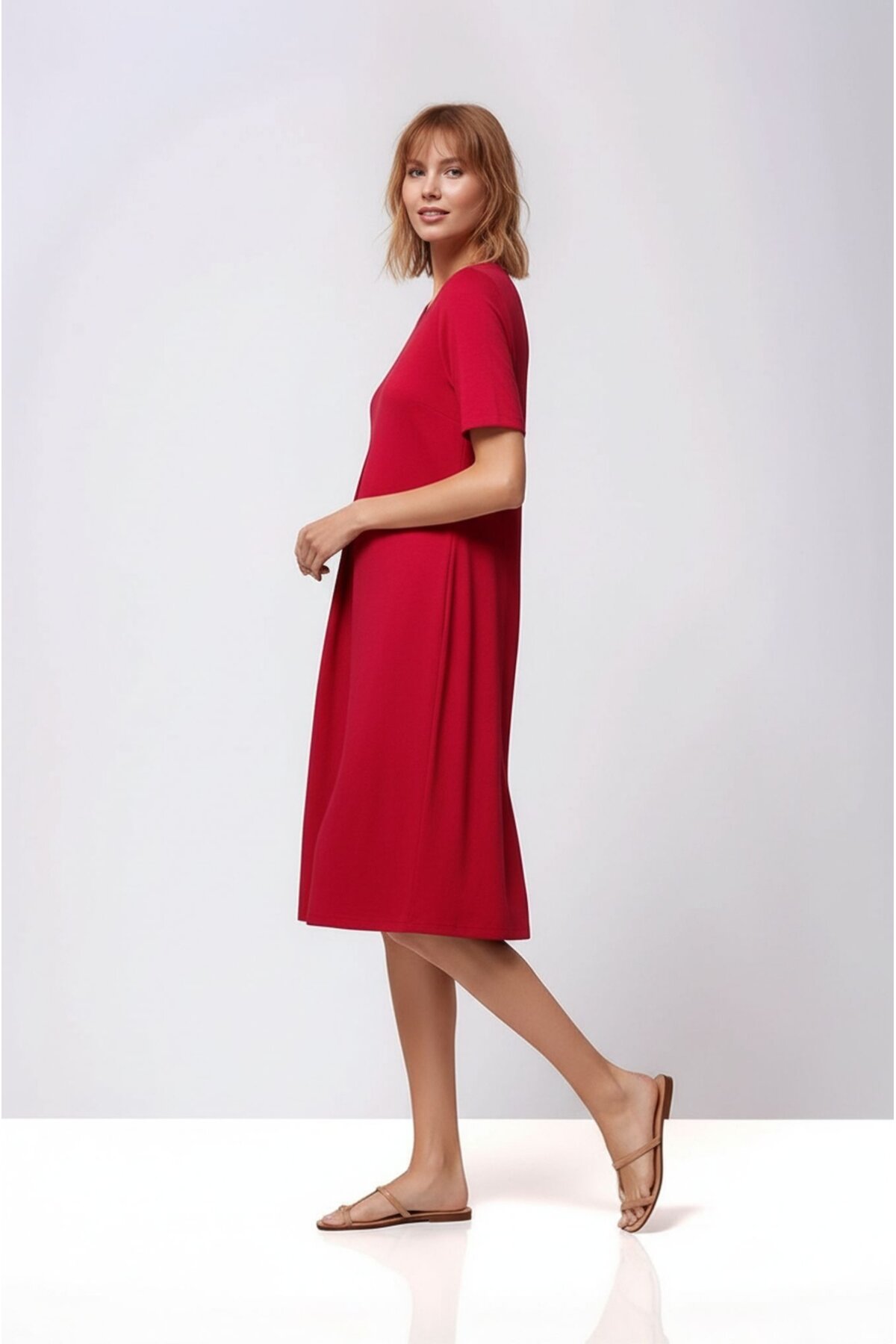 Kadın Yarım Kol Bisiklet Yaka Eteği Volanlı Spor Şık Büyük Beden Elbise