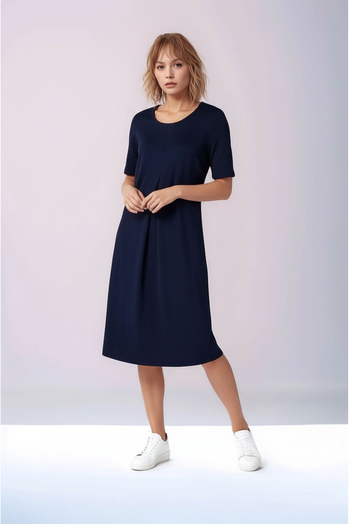 Kadın Yarım Kol Bisiklet Yaka Eteği Volanlı Spor Şık Büyük Beden Elbise