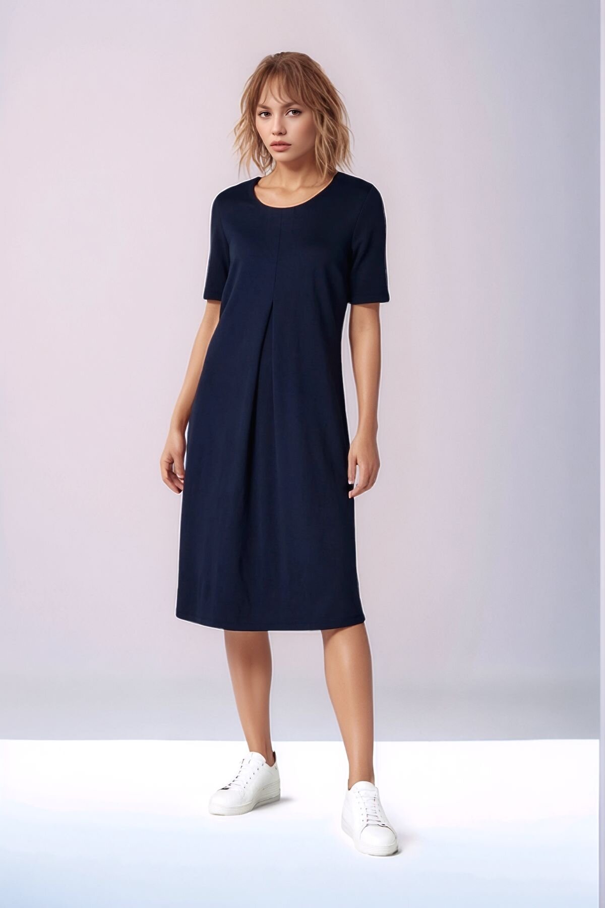 Kadın Yarım Kol Bisiklet Yaka Eteği Volanlı Spor Şık Büyük Beden Elbise