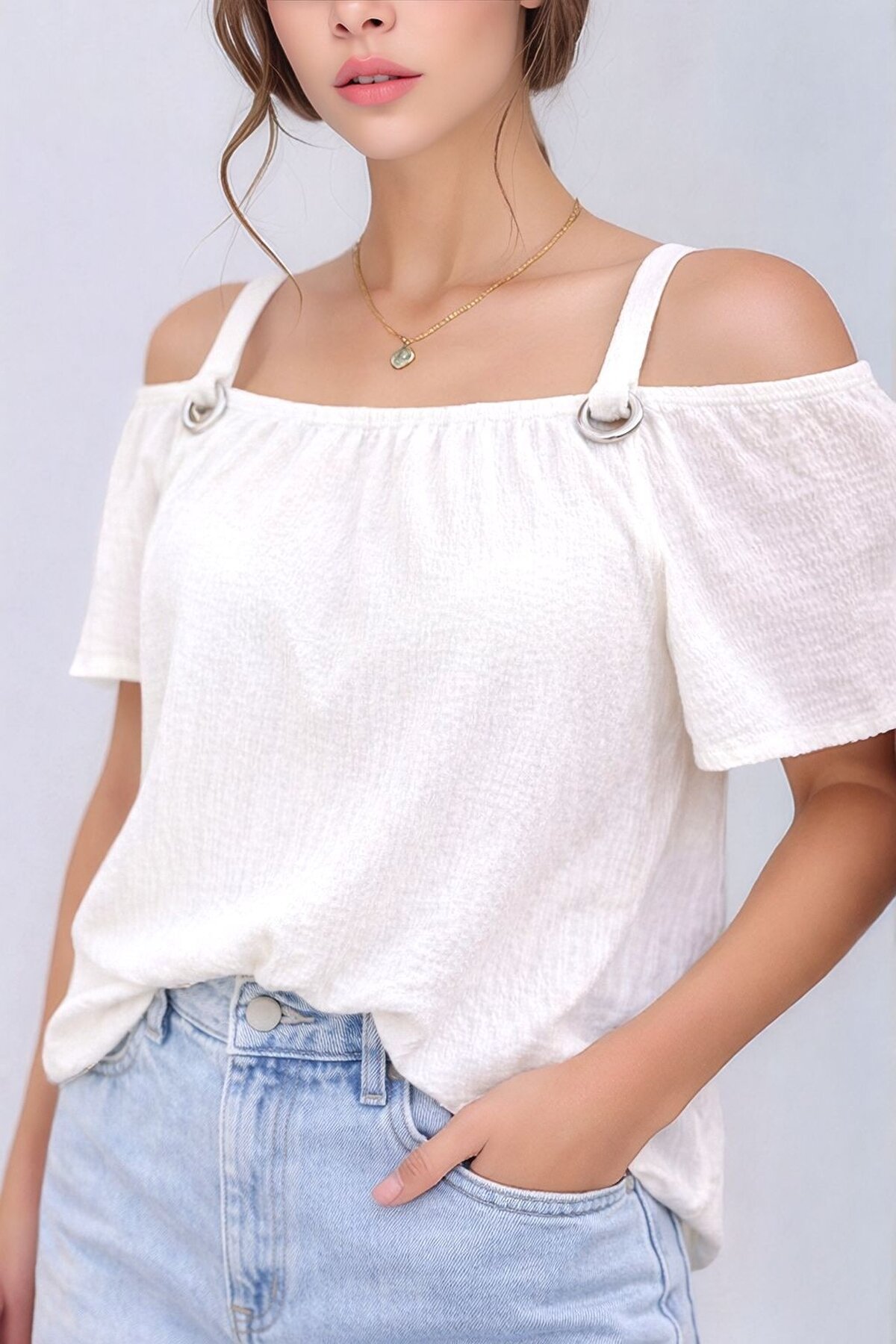 Kadın Yazlık Askılı Kuşgözü Detay Curve Spor Şık Casual Bluz
