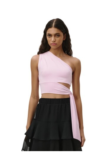 Kadın Belden Bağlama Detay Tek Kol Omzu Açık Spor Şık Rahat Kalıp Croptop Bluz