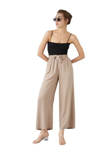 Kadın Beli Lastikli Rahat Salaş Vizon Pantolon