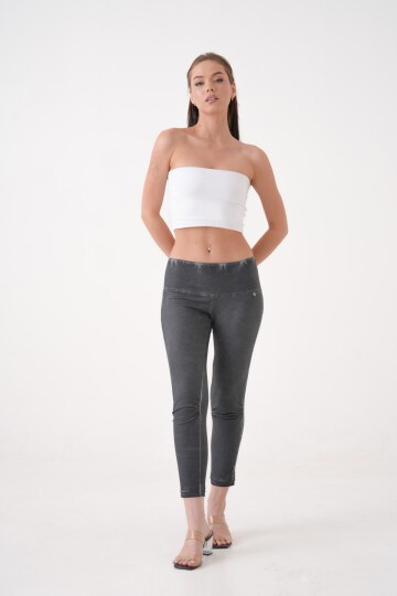 Kadın Beli Lastikli Yanı Taş Detaylı Düşük Bel Büyük Beden Curve Günlük Spor Şık Tayt